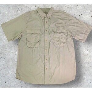 Kanga Cay Shirt XL Mens Fishing Vented Short Sleeve Button Down Khaki Beige